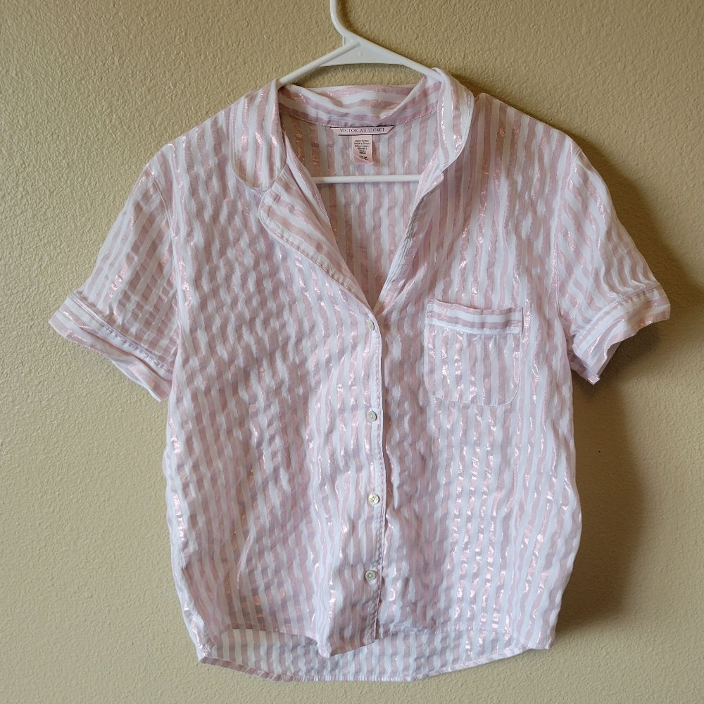 Victoria's Secret half sleeve cotton metallic stripe night shirt, S